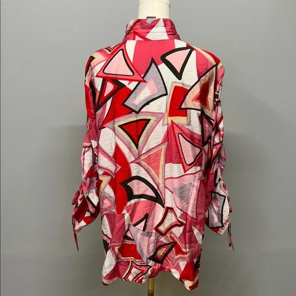 ALI MILES WOVEN PRINT TUNIC WITH CINCH SLEEVES‎ XL ABSTRACT PINK RED LAGENLOOK - Picture 5 of 8